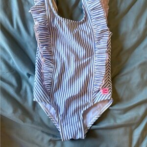 Ruffle Butts Blue and White Striped One Piece